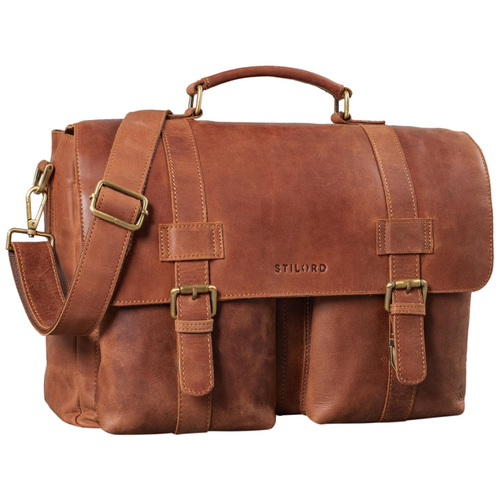 STILORD 'Zeus' Grosse Leder Aktentasche Vintage Lehrertasche Businesstasche 15,6 Zoll Laptoptasche X