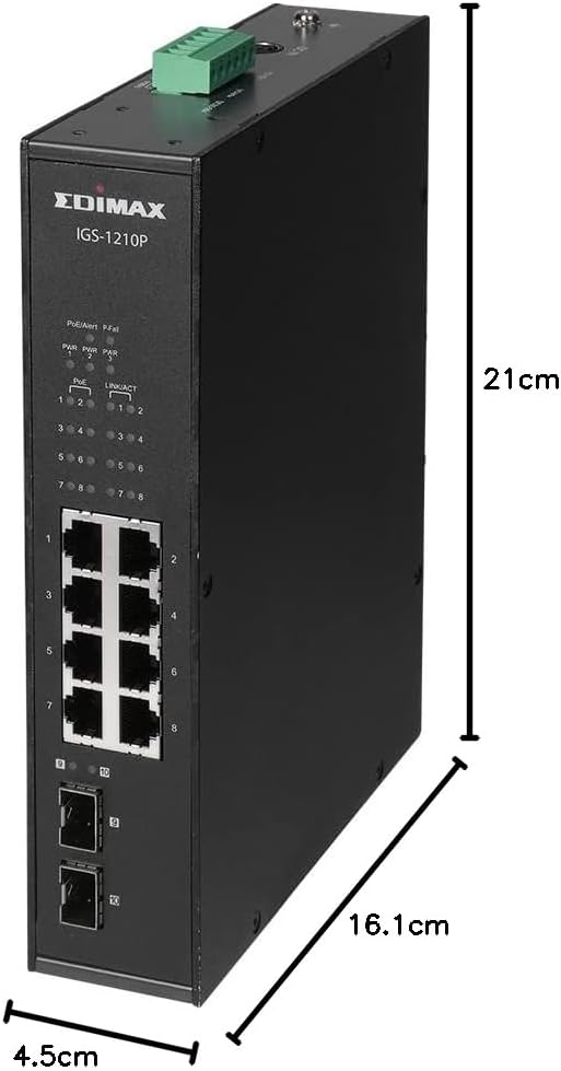 Edimax IGS-1210P - Industrieller 10-Port Gigabit PoE+-DIN-Schienen-Switch mit 2 SFP-Ports