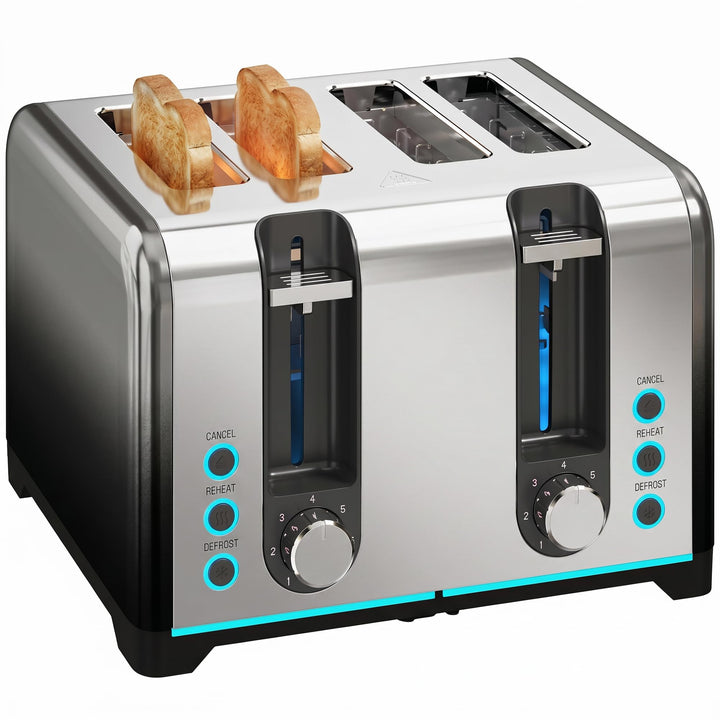 HOMCOM Toaster 4-Scheiben mit 7 Bräunungsstufen, Aufwärm-, Auftau- und Abbruchfunktion, selbstzentri