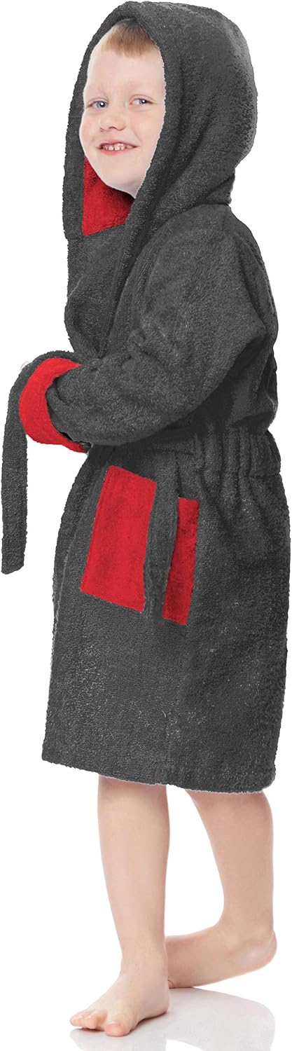 Ladeheid Kinder Bademantel Schwarz LA40-103 | 100 % Baumwollfrottee – weich, saugfähig und hautfreun