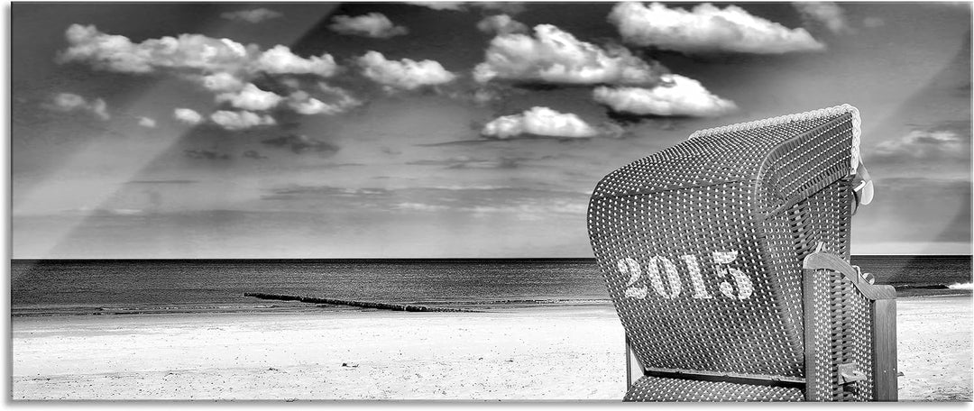 Glasbild Panorama | Wandbild aus Echtglas | Strandkorb an der Nordsee | 100x40 cm | inkl. Aufhängung