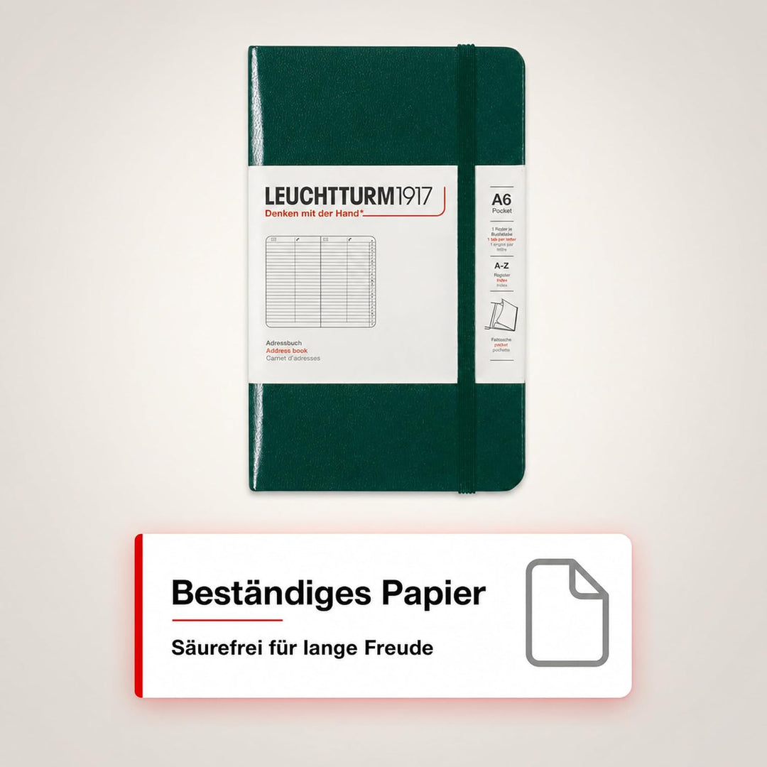 LEUCHTTURM1917 370362 Adressbuch Pocket (A6), Hardcover, Forest Green Forest Green Pocket (A6), Fore