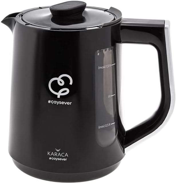 Karaca Caysever Teekanne Sprechende Teemaschine Chrome, 1.5 LT Wassertank, 0.8 LT Glaskanne, Türkisc