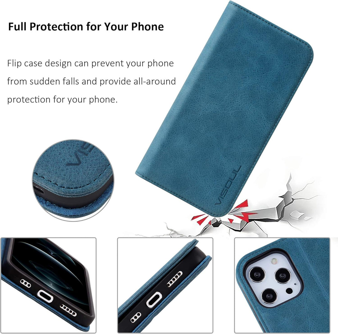 VISOUL Hülle für iPhone 12 Pro, iPhone 12 Handyhülle [100% Echtleder] [Lifetime Garantie] [RFID Schu