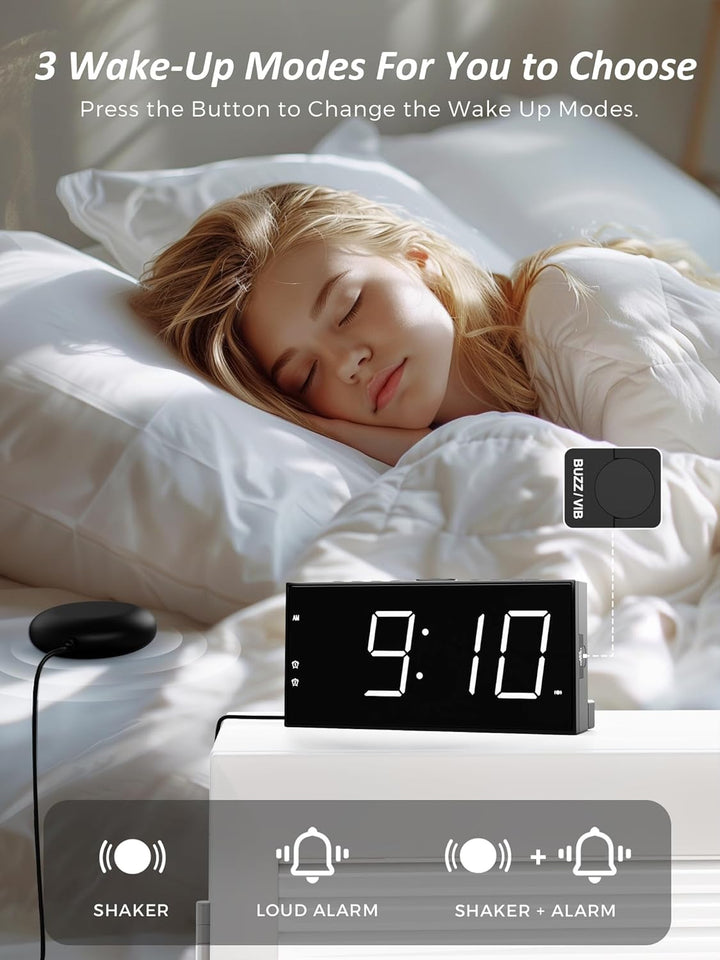 Mesqool Digitaler Wecker, Lauter Vibrationswecker mit Bettschüttler, Wecker Laut für Tiefschläfer, D