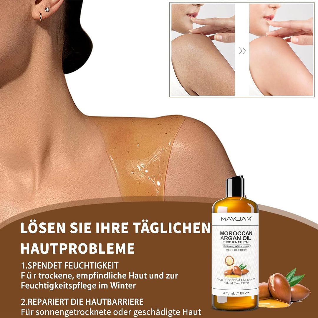 MAYJAM Arganöl Bio 473ML, Körperöl für Für Gesicht, Haut, Haare, Haaröl Arganöl Kaltgepresst Reines