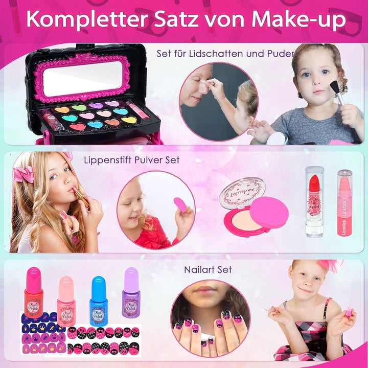 Kinderschminke Set Mädchen Schminkkoffer Mädchen- Sicheres und Waschbares Schminke Kinder Mädchen, E