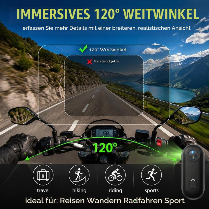Winnes 4 K Mini Sportkamera, Tragbar,120 ° Weitwinkel, Sportkamera mit Clip hinten, 360 °, Audio- un
