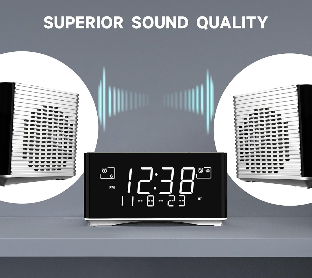 iTOMA FM/DAB Radiowecker mit USB-Ladeanschluss, Bluetooth Stereo Lautsprecher, Kopfhörerbuchse, Dual