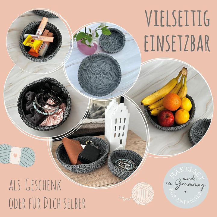 HÄKEL LIESE Häkelset für Anfänger - Schale Deko mit Häkelwolle - Crochet Box Set zum Häkeln Lernen -