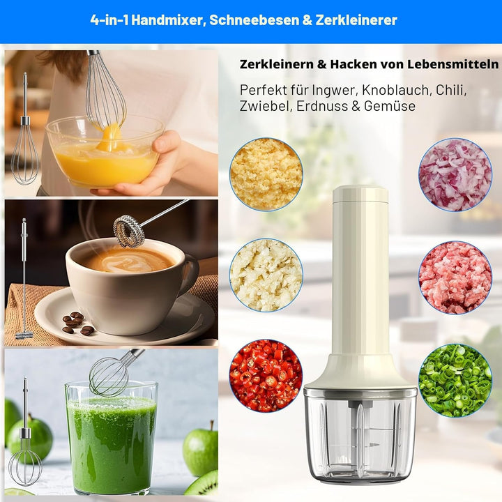 Akku-Handmixer MixgoII, Handmixer Elektrischer Schneebesen & Milchaufschäumer, Handmixer Mini Mixer,