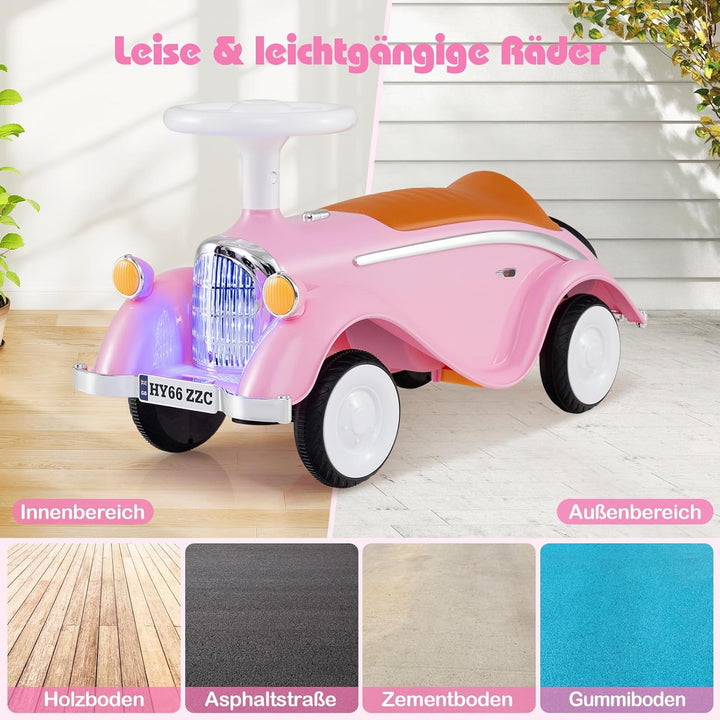 COSTWAY Rutschauto, klassisches Rutschfahrzeug mit Lenkrad & Hupe & LED-Scheinwerfer, Kinderfahrzeug
