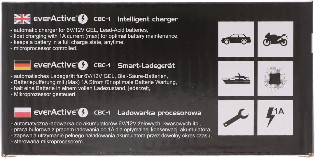 everActive KFZ Motorrad Ladegerät vollautomatisch 6V 12V, Spannung 1A, Mikroprozessor, Miniatur-Auto