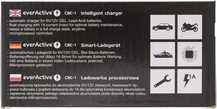 everActive KFZ Motorrad Ladegerät vollautomatisch 6V 12V, Spannung 1A, Mikroprozessor, Miniatur-Auto