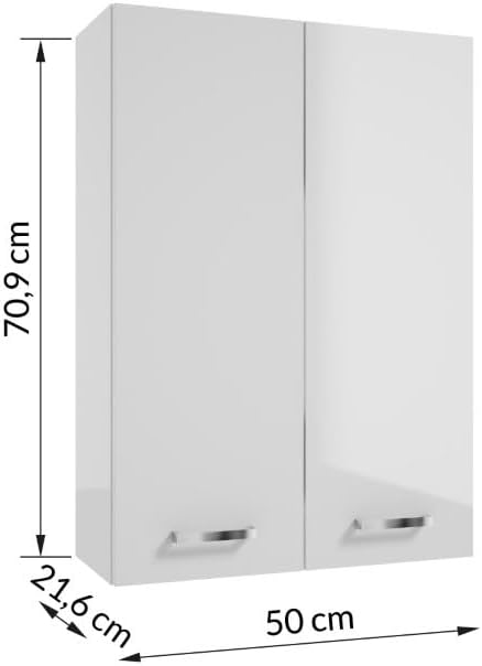 Deftrans Domodomo Badezimmer Wandschrank weiss glänzend MEA 71 x 50 cm, Badezimmer Hängeschrank, Sch