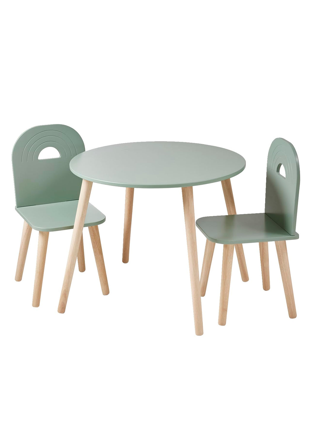 VERTBAUDET Set aus Stühlen und Tisch aus Holz, Regenbogenlinie, Salbeigrün, Salbeigrün