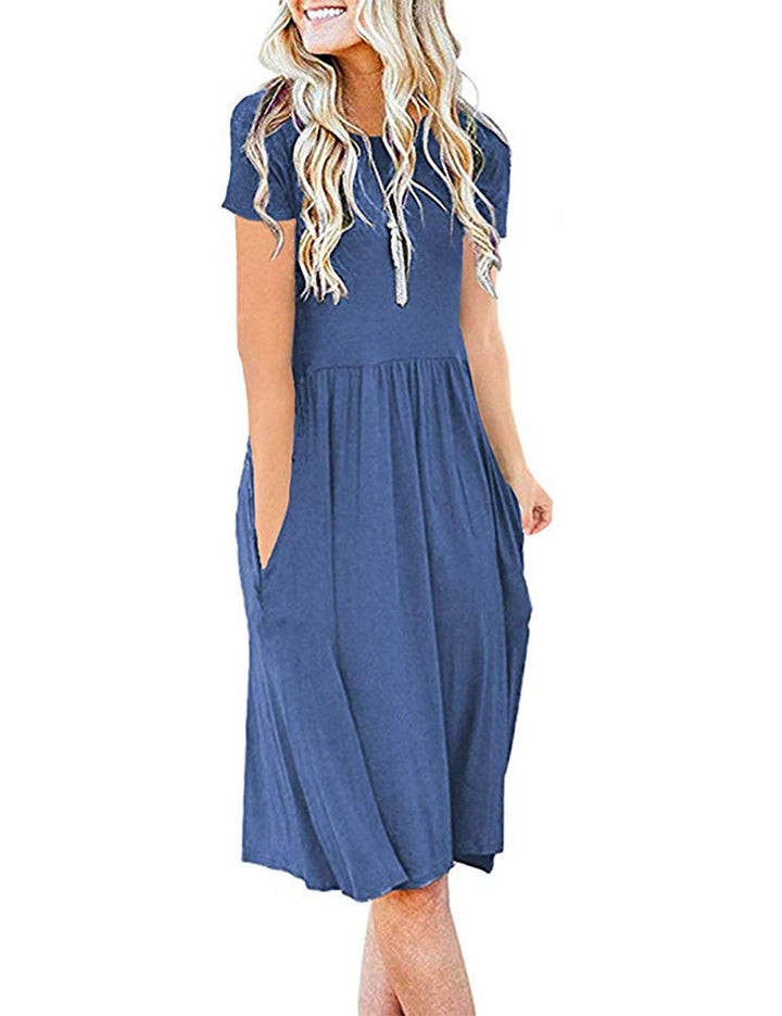 AUSELILY Damen Kleider Sommer Sommerkleider Knielang Kurzarm Empire Freizeitkleid Schicke Shirtkleid