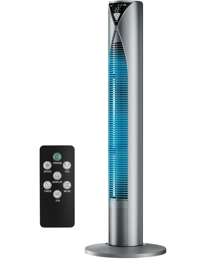 CoolHome CF2206 Turmventilator - Ventilator mit Fernbedienung - 96 CM - Dimmbares LED Display - Grau