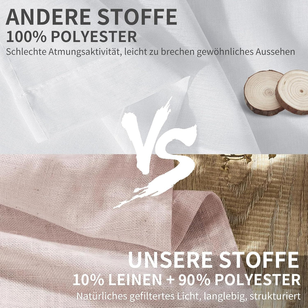 CUCRAF Leinenvorhang mit Ösen 2er Set H 175 x B 140 Altrosa Halb Transparent Stores Gardinen Schlauf