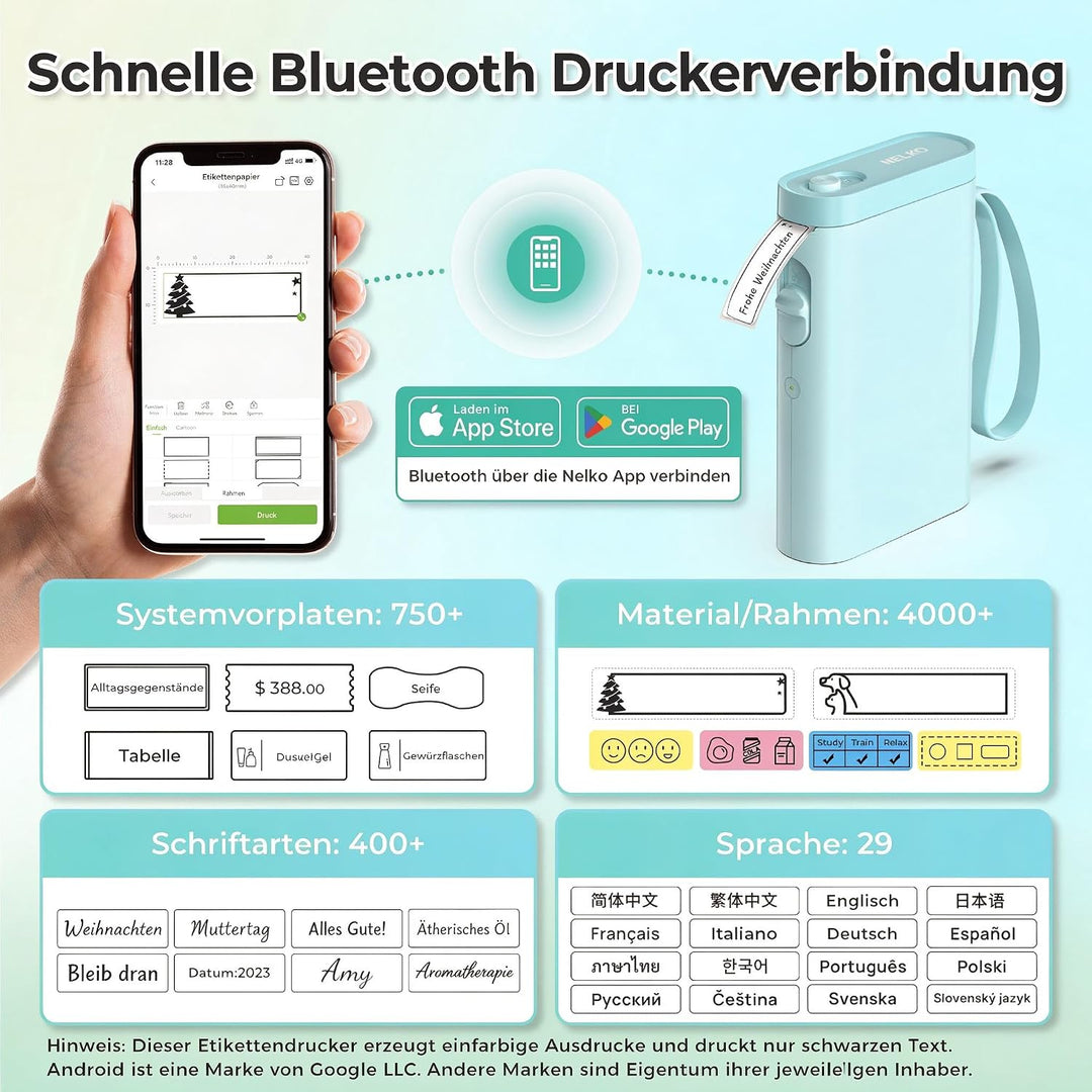 Nelko Etikettendrucker, Bluetooth P21 Selbstklebendes Etikettiergerät Tragbarer beschriftungsgerät s