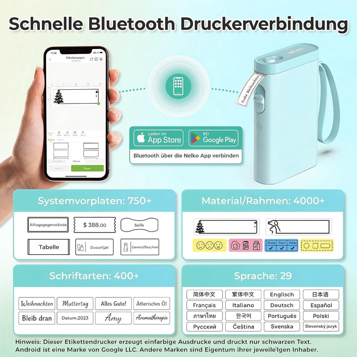 Nelko Etikettendrucker, Bluetooth P21 Selbstklebendes Etikettiergerät Tragbarer beschriftungsgerät s