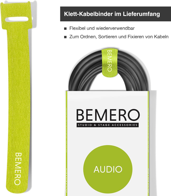 BEMERO XLR Kabel 10m - Mikrofonkabel XLRf auf XLRm - inkl. Klettkabelbinder - Linekabel, symmetrisch