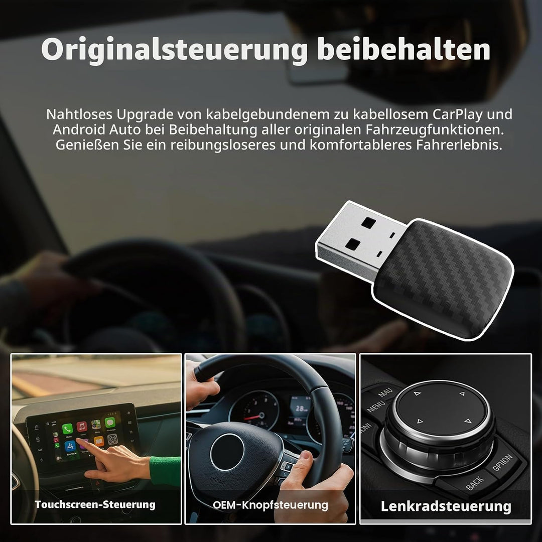 Wireless CarPlay &amp; Android Auto Adapter, Bluetooth 5.0 Mini Adapter für Fahrzeuge, Kabelloses Plug &amp;