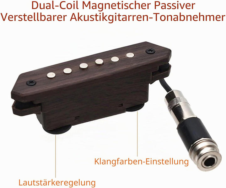 Tonabnehmer für Akustikgitarre, passiver Megnetischer Schallloch-Tonabnehmer mit Humbucker, Lautstär