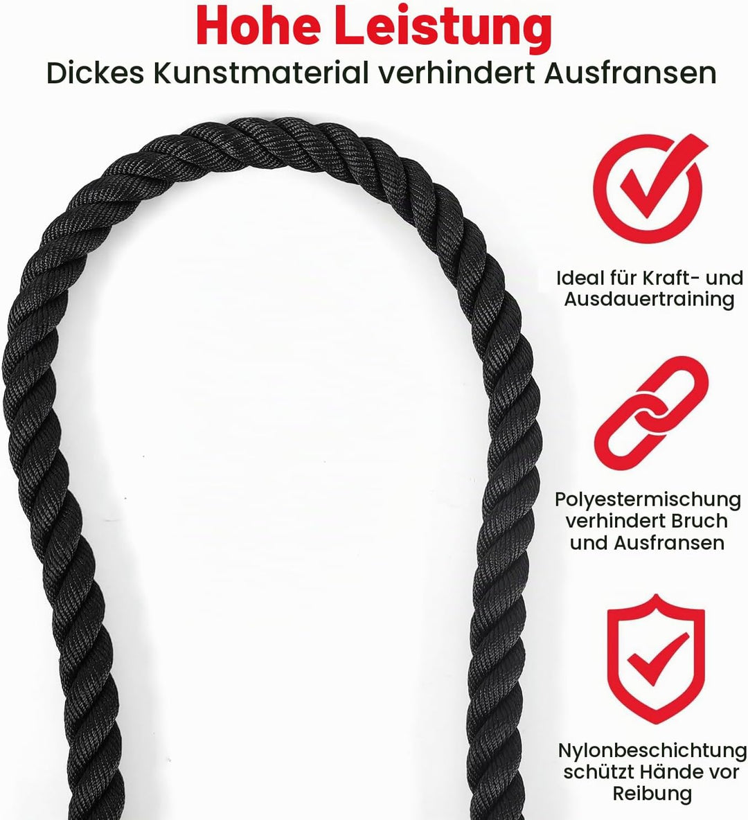 Ultrasport Battle Rope, Seillänge 3,8 cm Durchmesser, hochwertiges Schlagseil für Kraftausdauer &amp; Mu