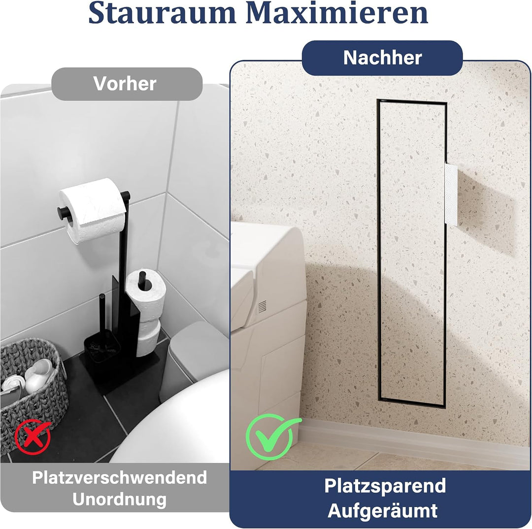 Unterputz Toilettenpapierhalter Edelstahl 304 mit Befliesbarer Tür, Schwarz, Schwarz