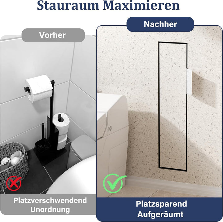 Unterputz Toilettenpapierhalter Edelstahl 304 mit Befliesbarer Tür, Schwarz, Schwarz