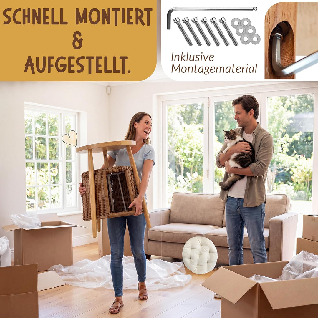 Petigi Katzentisch Beistelltisch Rattan Katzenhöhle Katzenbett Couchtisch | aus Holz und Rattan, Nat