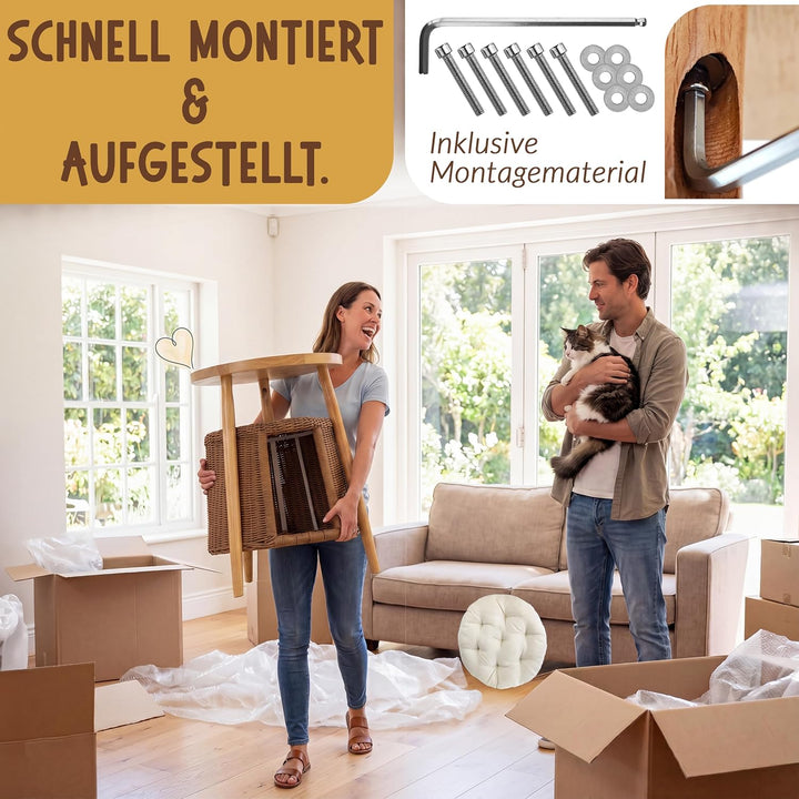 Petigi Katzentisch Beistelltisch Rattan Katzenhöhle Katzenbett Couchtisch | aus Holz und Rattan, Nat