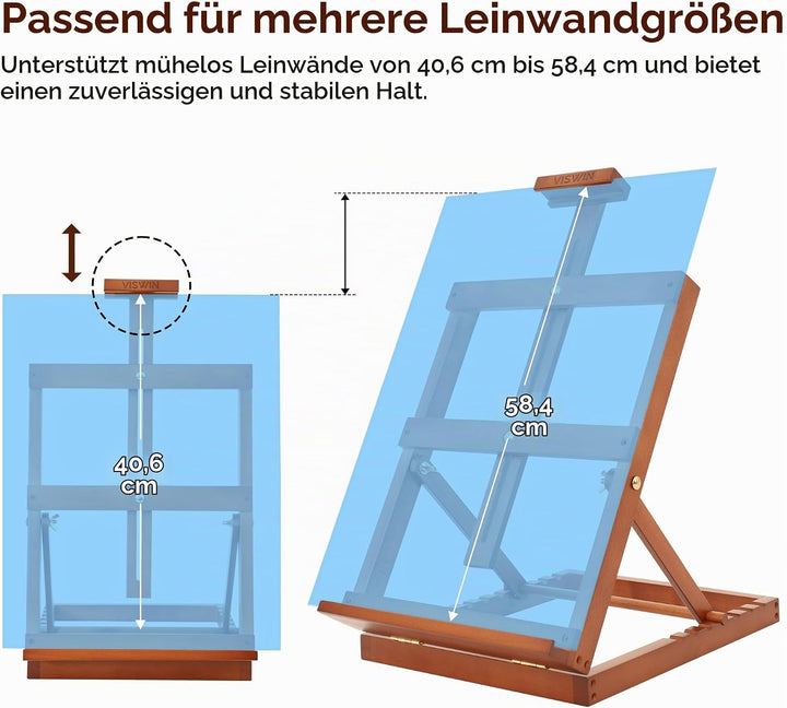 VISWIN Robuste H-Rahmen-Tischstaffelei aus Holz, hält Leinwand bis zu 23", verstellbare Künstler-Tis