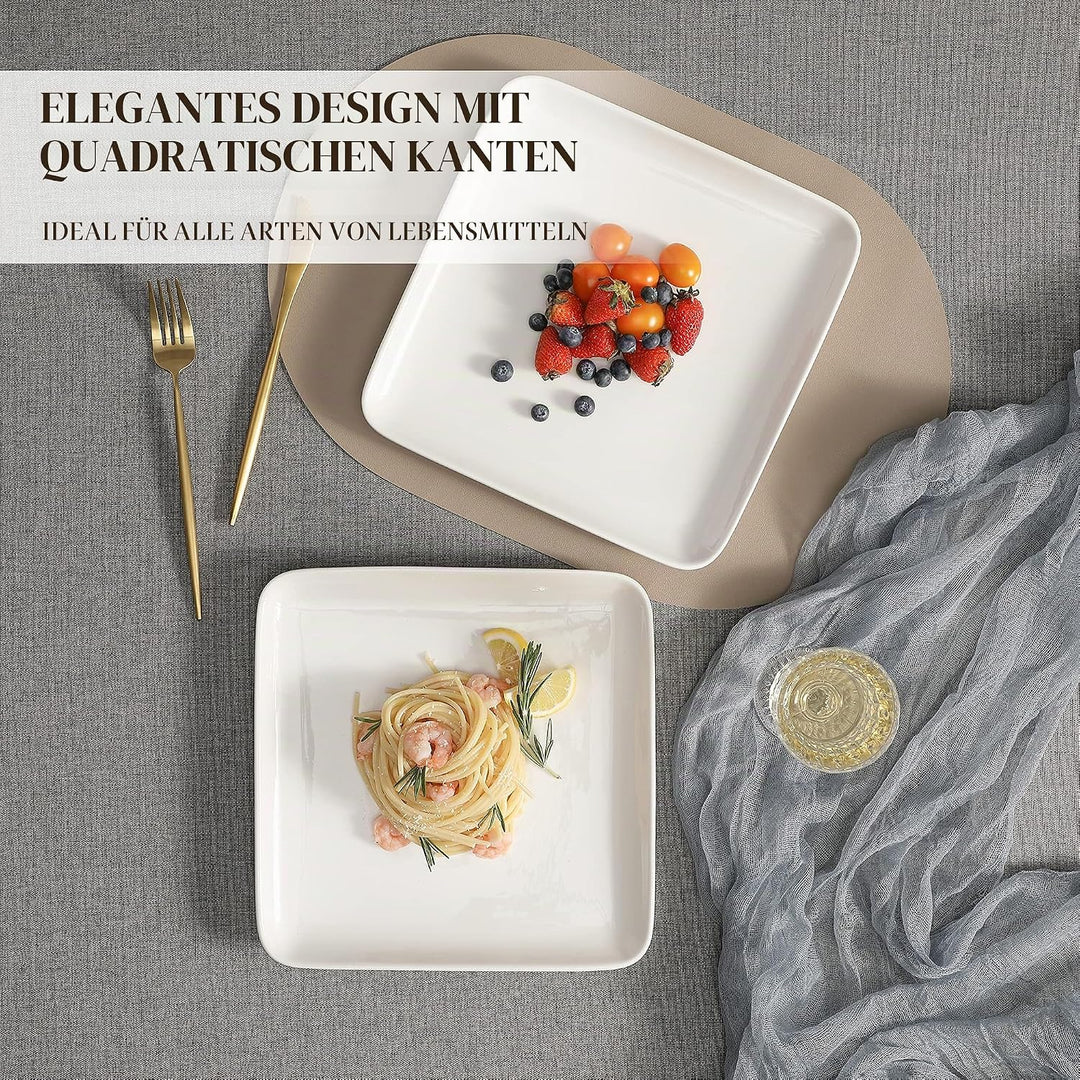 MALACASA, Serie Ivy, 4 teilig Set Porzellan Flachteller Speiseteller Essteller 25,8 X 25,8 X 3 cm fü