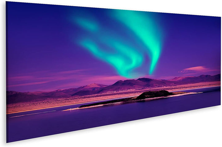 islandburner Bild auf Leinwand Nordlicht Aurora Borealis Bilder Wandbilder Poster 120x40cm - Panoram