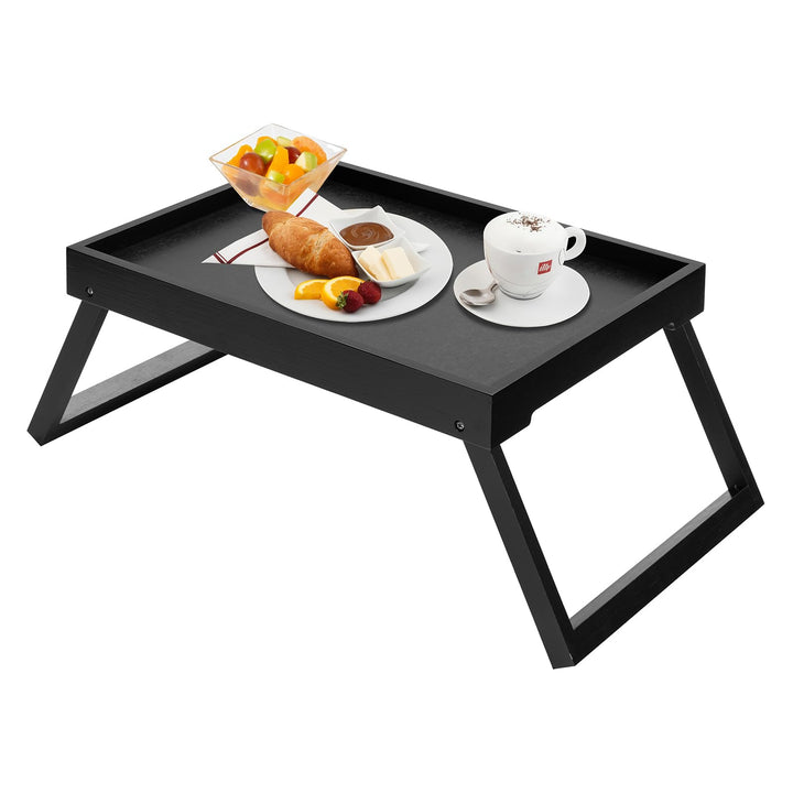 Bambus-Bettlade mit klappbaren Beinen, Frühstückslade (schwarz) | Laptop-Schreibtisch mit Klappbeine