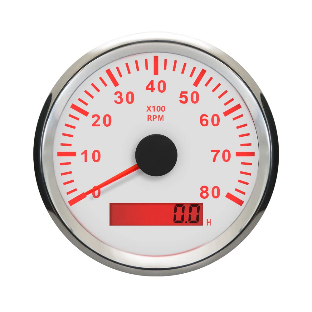 ELING Drehzahlmesser wasserdicht mit Stunde Meter 0-8000 RPM 85mm 9-32V mit Hintergrundbeleuchtung