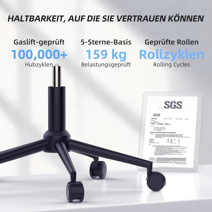 CYKOV Ergonomischer Bürostuhl mit Fussstütze, Büro Stuhl & Gaming Stuhl 150 kg+, 90-160° Verstellbar