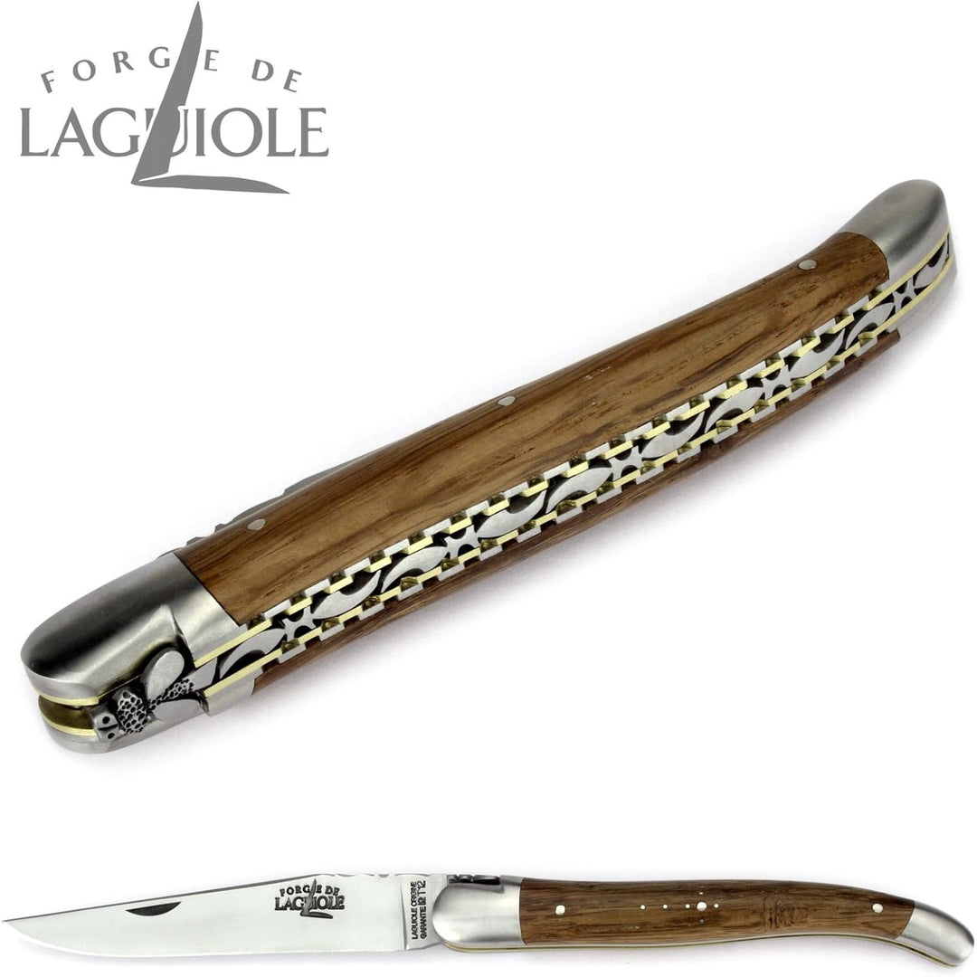 Forge de Laguiole Collection Taschenmesser - 12 cm - Griff fossile Mooreiche - Doppelplatine - Kling