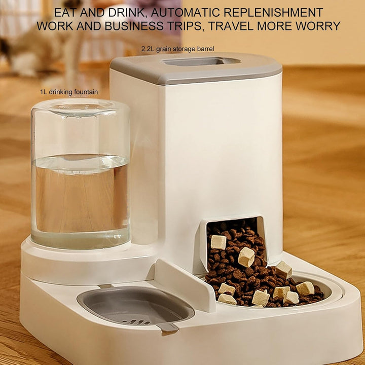 Bewinner Automatischer 2-in-1 Katzenfutterautomat mit 2,2L Grossem Trockenfutterspeicher & 1L Wasser