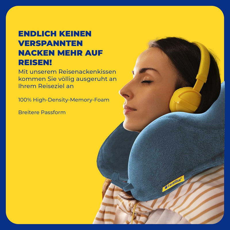 Travel Blue Reisekissen Memory Foam - Ergonomisches, Leichtes Nackenkissen für Flugzeug, Auto, Büro