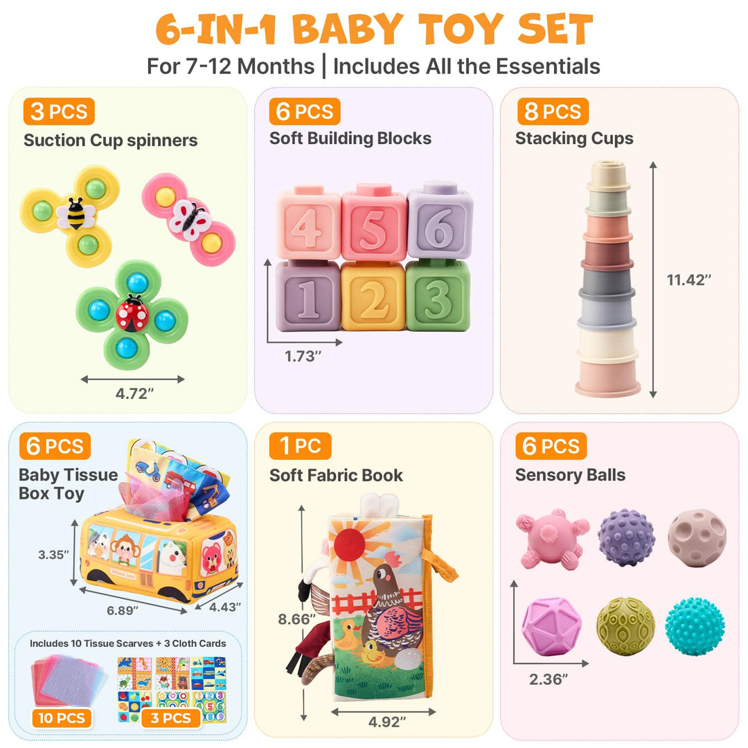 JoyCat Babyspielzeug ab 6 Monate, Montessori Spielzeug Baby Spielzeug mit Stapelbechern, Bausteinen,