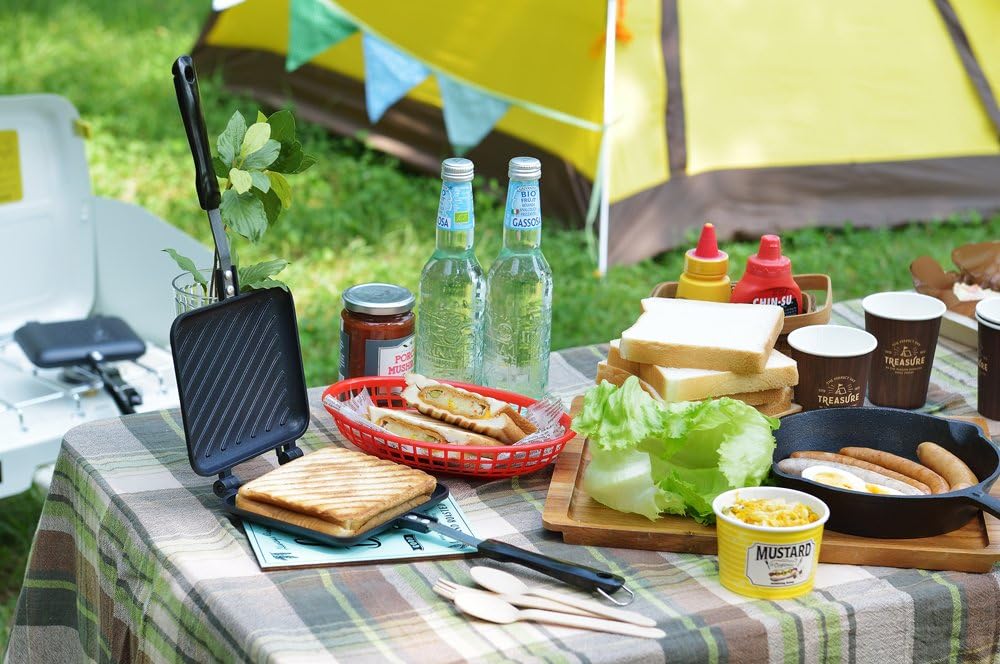Yoshikawa SJ2408 Hot Sandwich Maker, knusprig gegrillt, einzeln, fluorbehandelt, für Gasherde, schwa