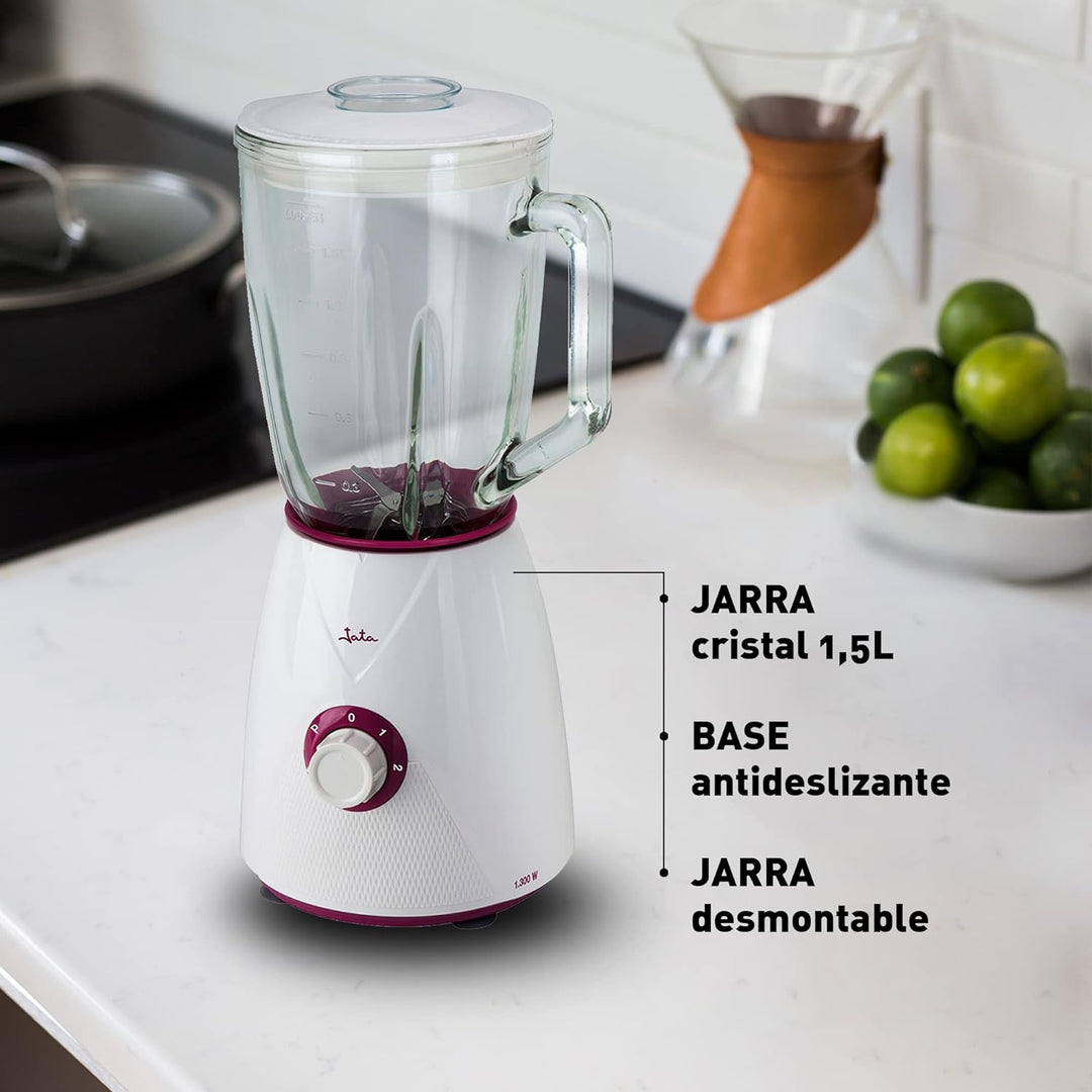 JATA BT265 Standmixer mit 2 Geschwindigkeitsstufen + Pulse, abnehmbarer Krug 1,5 l, 1300 W, Eiszerkl