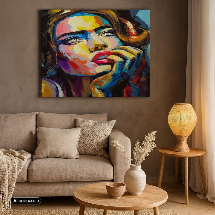Bilder auf Leinwand 100x70cm Leinwandbild mit Rahmen Mädchen Gesicht Gross Wanddeko Bild Schlafzimme
