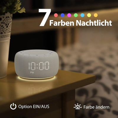 BUFFBEE Radiowecker für das Schlafzimmer - Hochwertiger Sound für das Radio, 4 Wecktöne, 7-farbiges