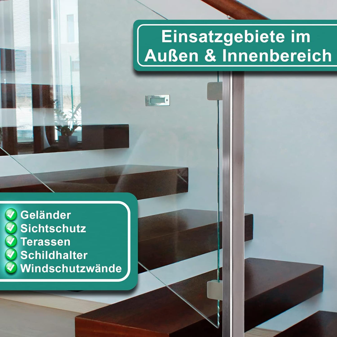 PRIOstahl Glashalter Glasklemmen Klemmhalter - 4 Stück 45 x 45 x 26 mm Anschluss Flach für Glas 10,7