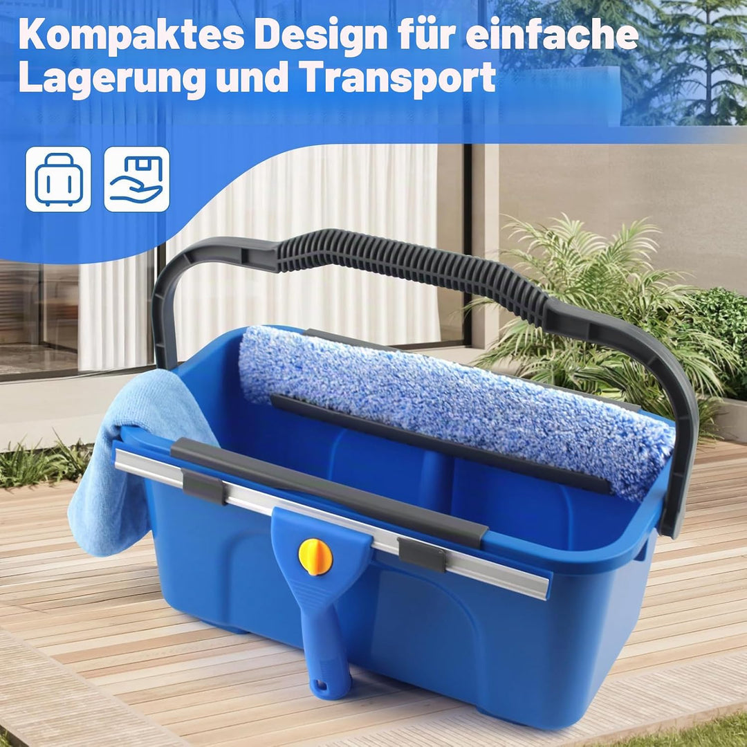 Fensterreiniger Set mit Putzeimer 12L, 35cm Fensterabzieher & 38cm Fenster Einwascher mit 155cm Lang