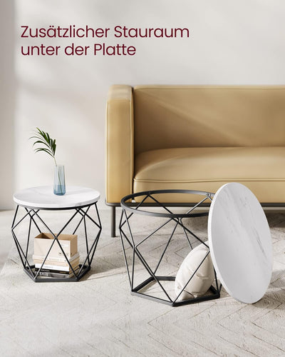 VASAGLE Couchtisch rund, 2er Set, Wohnzimmertisch, Beistelltisch, modern, abnehmbare Tischplatte, fü